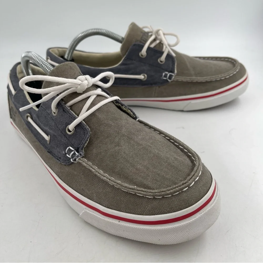 NEW! Timberland Men’s Earthkeepers Taupe Grey Canvas Lace-Up Boat Shoe - Size 10